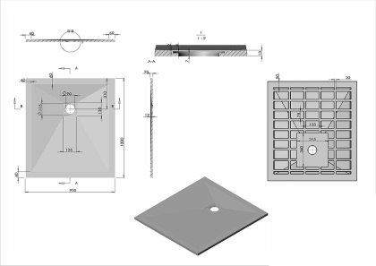 Поддон для душа из искусственного камня VST-4SR9010G, 1000*900*25, серый