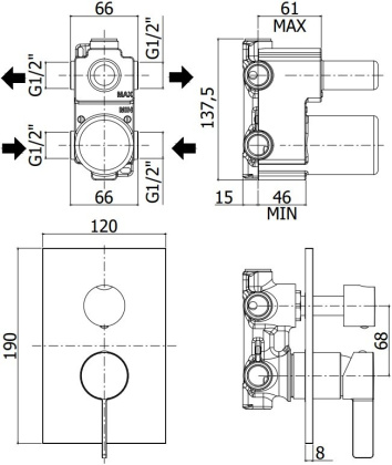 Смеситель для душа Paffoni Rock RO018CR (с внутренней частью)