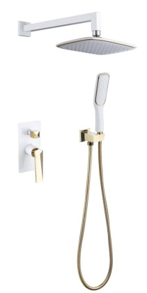 Смеситель встроенный + верхний душ + ручной душ БЕЛЫЙ+ЗОЛОТО Смеситель встроенный + верхний душ + ручной душ БЕЛЫЙ+ЗОЛОТО