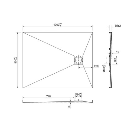 Поддон для душа из искусственного камня VST-2SR8010W, 1000*800*35, белый матовый