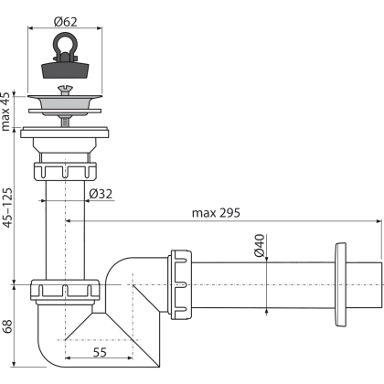 Сифон для умывальника S-образный DN40 с нержавеющей peшeткой DN63 Сифон для умывальника S-образный DN40 с нержавеющей peшeткой DN63