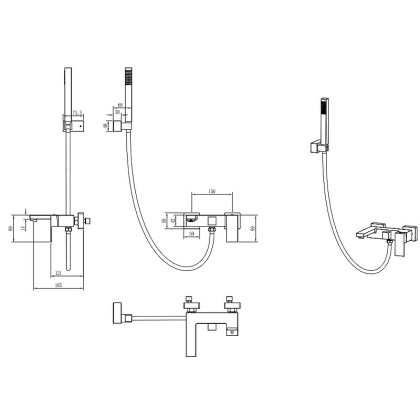 Смеситель для ванны с душем Qubic Shinny Gun Metal