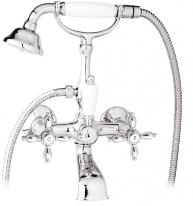NOSTALGIA-VD-01-Bi Смеситель для ванны с ручным душем Исполнение: Хром, Ручки: Белый  NOSTALGIA-VD-01-Bi Смеситель для ванны с ручным душем Исполнение: Хром, Ручки: Белый