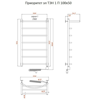Полотенцесушитель Приоритет эл ТЭН 1 П 100*50 (ЛЦ2) Полотенцесушитель Приоритет эл ТЭН 1 П 100*50 (ЛЦ2)