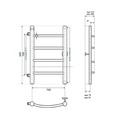 Полотенцесушитель водяной Point Афина PN04556 П4 500x600 с боковым подключением 500, хром Полотенцесушитель водяной Point Афина PN04556 П4 500x600 с боковым подключением 500, хром