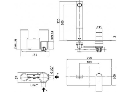 Смеситель для раковины Paffoni Tango TA105CR (с внутренней частью)
