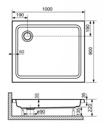 Душевой поддон RGW Style 16180290-11 90 x 100 см акриловый, прямоугольный, цвет белый