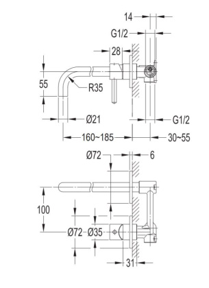 Смеситель для умывальника скрытого монтажа OMNIRES Y Y1215HNI (никель)