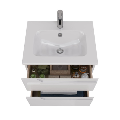 Тумба Lemark MIANO 60см под 1 раковину, подвесная, 2 ящика, цвет корпуса, фасада: Белый глянец