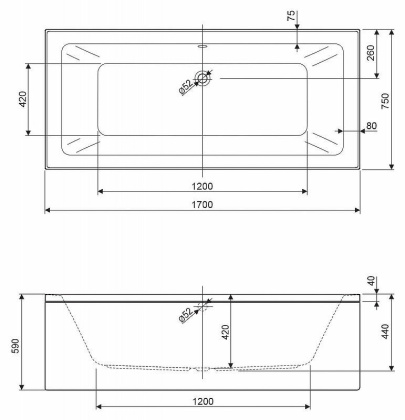 Акриловая ванна CEZARES PLANE MINI-170-75-42-W37