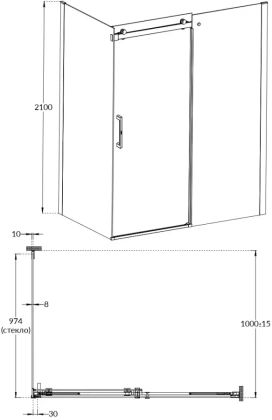 Душевая боковая панель CRISTALLO, 100х210, брашированный никель