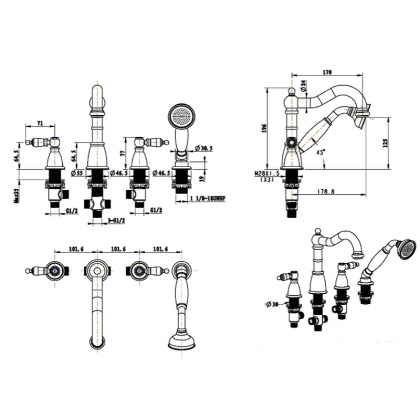 Смеситель воезной на 3 отв., Camelia бронза_Комплект