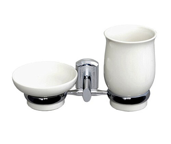 Стакан для зубных щеток и мыльница, 20х11,8х10,2 см, белый и хром, K-24126