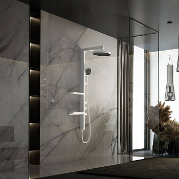 Душевая стойка Inspire VSFS-3I11W с изливом, 30см верх душ, белый Душевая стойка Inspire VSFS-3I11W с изливом, 30см верх душ, белый