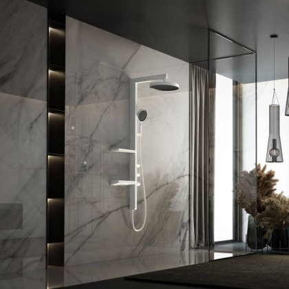 Душевая стойка Inspire VSFS-3I11W с изливом, 30см верх душ, белый Душевая стойка Inspire VSFS-3I11W с изливом, 30см верх душ, белый