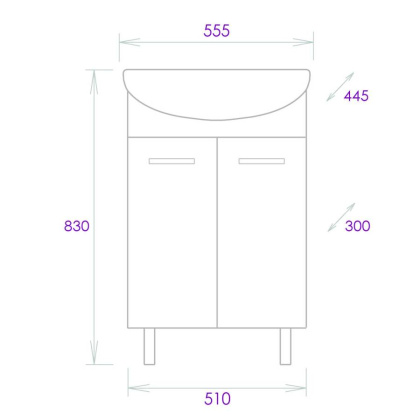 Тумба Onika Коралл 55 напольная, белая (ум. Уют 55)