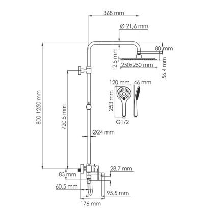 A185.254.155.WM Душевой комплект со смесителем A185.254.155.WM Душевой комплект со смесителем