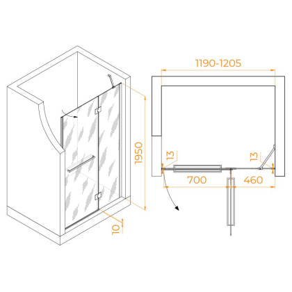 Душевая дверь 120*195 RGW HO-008 Хром/Прозрачное/8 мм (EasyClean)