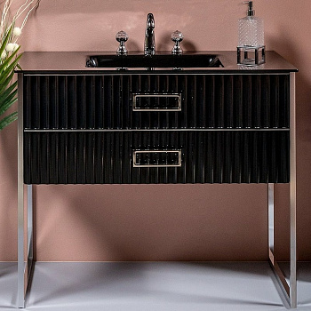 Тумба MONACO 100см h84см черная глянец + хром под раковину моноблок 866-100-BCR Boheme