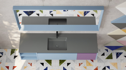 Подвесная тумба Domino 2000, шпон Tabu, для двух раковин, гладкий фасад