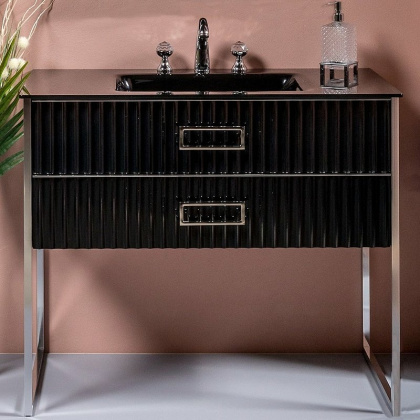 Тумба MONACO 100см h84см черная глянец + хром под раковину моноблок 866-100-BCR Boheme