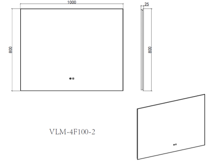 Зеркало LED VLM-4F100GM-2 1000х800 c сенсорным выключателем, антизапотевание, вороненая сталь