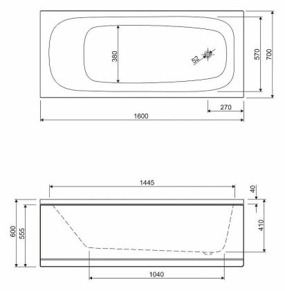 Акриловая ванна CEZARES ECO-160-70-41-W37