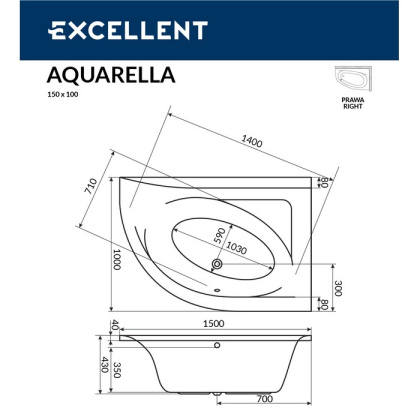 Ванна EXCELLENT Aquarella 150x100 (правая) "SOFT" (золото) Ванна EXCELLENT Aquarella 150x100 (правая) "SOFT" (золото)