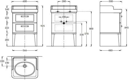 PO.M.60.2\BLK Тумба POMPEI напольная с 2 ящиками 60, черная глянцевая PO.M.60.2\BLK Тумба POMPEI напольная с 2 ящиками 60, черная глянцевая