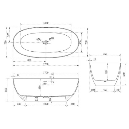 Ванна из искусственного камня Vincea VBT-6S01MW, 1700*750*550, белый мат., слив-перелив в комплекте Ванна из искусственного камня Vincea VBT-6S01MW, 1700*750*550, белый мат., слив-перелив в комплекте