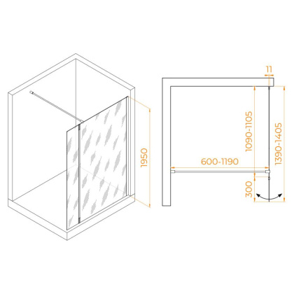 Душевая перегородка RGW WA-050W (WA-002W + Z-070W), 351005013-15