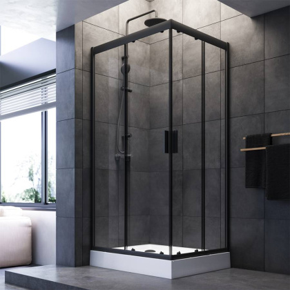 W90G-404-100280-BT Gem душ.ограждение 100х80 прям.,стекло прозрачное, профиль Черный мат.,без поддон