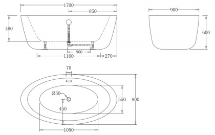 Акриловая ванна BELBAGNO BB67-1700, 1700x900x600 Акриловая ванна BELBAGNO BB67-1700, 1700x900x600