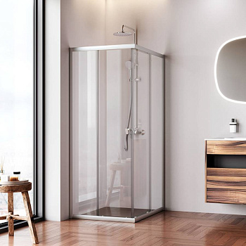 W87G-403-10080-MТ Sunny Душевое ограждание прямоугольное, раздвижные двери 100x80 серебро,стекло прозрачное