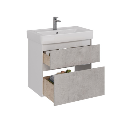 Тумба Lemark COMBI 80см под 1 раковину, подвесная/напольная, 2 ящика, цвет фасада: Бетон, цвет корпуса: Белый глянец