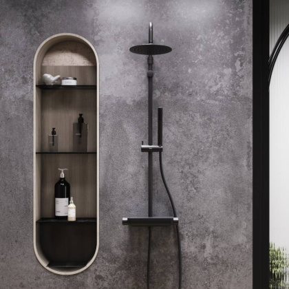 936750300 Scandinavian Pure душевая система с душевым ТМС смесителем полкой, чёрный 936750300 Scandinavian Pure душевая система с душевым ТМС смесителем полкой, чёрный