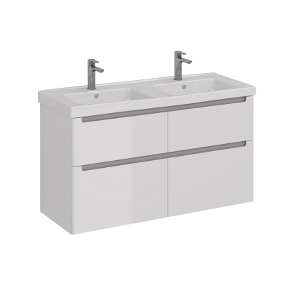 Тумба Lemark BUNO 125см под 2 раковины, подвесная/напольная,4 ящика, цвет корпуса, фасада: Белый глянец