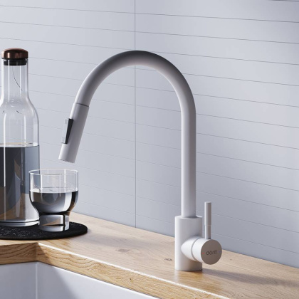 D3007533 Logic Кухонный смеситель  с вытягивающимся изливом, белый D3007533 Logic Кухонный смеситель  с вытягивающимся изливом, белый