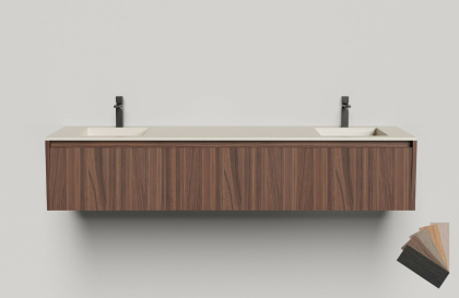 Подвесная тумба Domino 2000, шпон, для двух встраиваемых раковин, гладкий фасад