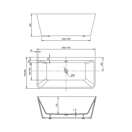 Ванна акриловая Vincea VBT-425-1700 1700*800*600, цвет белый, щелевой перелив Ванна акриловая Vincea VBT-425-1700 1700*800*600, цвет белый, щелевой перелив