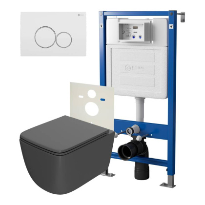 Сет: Система инсталляции Point Элемент для подвесного унитаза PN45120 + Клавиша смыва для инсталляции Point Виктория, белая/хром, PN44061WC + Унитаз подвесной Point Меркурий безободковый, сид.дюропласт микролифт быстросъем, графит, PN41831GM