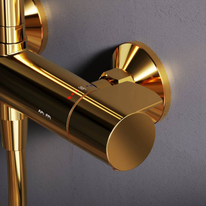 F0785A499  X-Joy, душ.система:  см-ль д/душа с ТМС, душ.штанга,верхний душ 220мм, ручн душ, золото