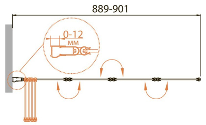 RELAX-V-4-90/140-C-Bi Шторка на ванну Условные размеры, мм:900х1400 Габариты с диапазоном регулировок, мм:(889-901)х1400 