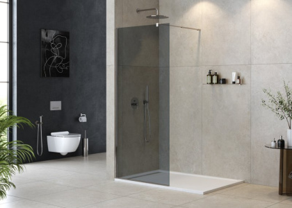 LIBERTA-L-1-95-C-NERO Душевая перегородка с односторонним входом, стекло прозрачное, профиль чёрный, 950x1950 мм