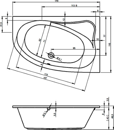 Акриловая ванна Riho Lyra 170x110 L