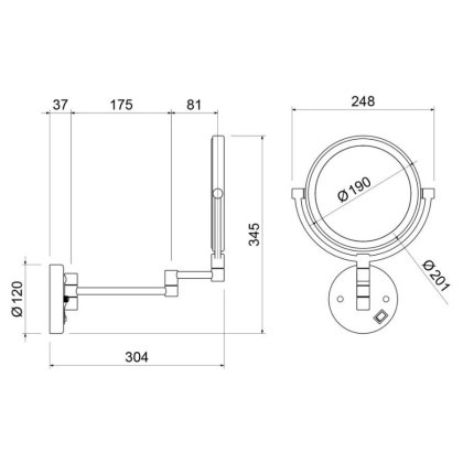 Зеркало с подсветкой двухстороннее Saona 13376/17 золото матовое Зеркало с подсветкой двухстороннее Saona 13376/17 золото матовое