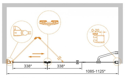 Душевая дверь ELENA-W-BS-13-30+50/50-P-Cr-L Условные размеры, мм:1300х1950 Габариты с диапазоном регулировок, мм:(1285-1325)х1950 