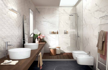 Плитка M6TD Allmarble Wall Statuario Struttura Pavé Satin 3D Rett. 40х120 Плитка M6TD Allmarble Wall Statuario Struttura Pavé Satin 3D Rett. 40х120