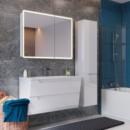 Пенал Lemark MIANO 35см подвесной/напольный, правый, 2-х дверный, цвет корпуса, фасада: Белый глянец