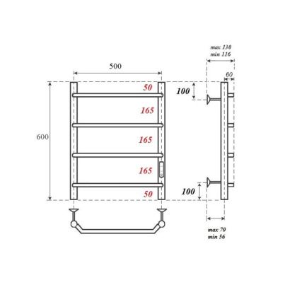 Полотенцесушитель электрический Point Виктория PN06856 П4 500x600 диммер справа, хром Полотенцесушитель электрический Point Виктория PN06856 П4 500x600 диммер справа, хром